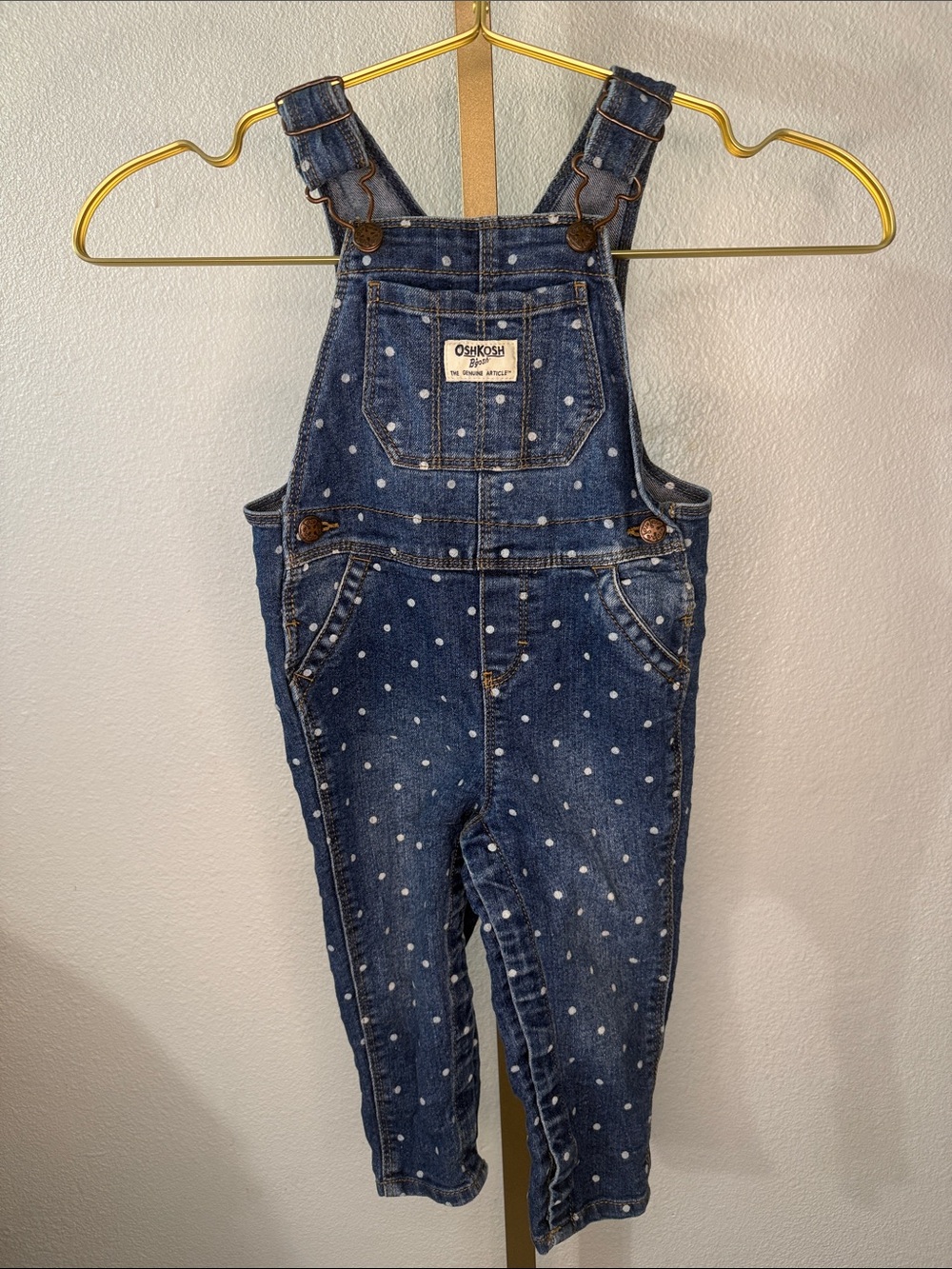 OshKosh B'gosh Dark Blue Polka Dot Denim Overalls- 18months